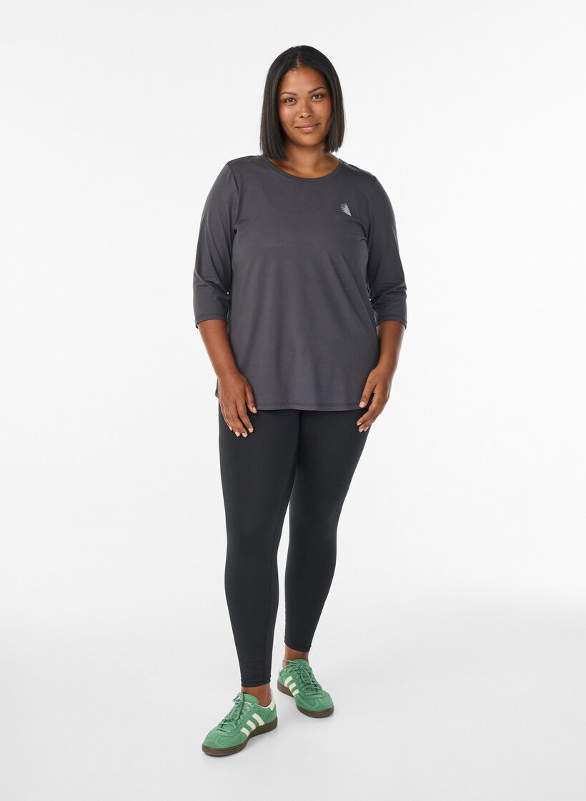 Tr&aelig;ningsbluse med 3/4 &aelig;rmer, Gr&aring;, Model image number 1