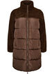 Mellemlang pufferjakke med teddyfleece, Brun, Packshot image number 0