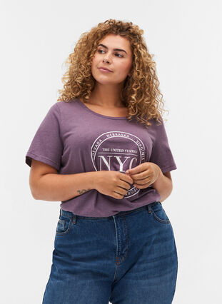 Meleret t-shirt med tryk og korte ærmer, Vintage Violet Mel., Model image number 0