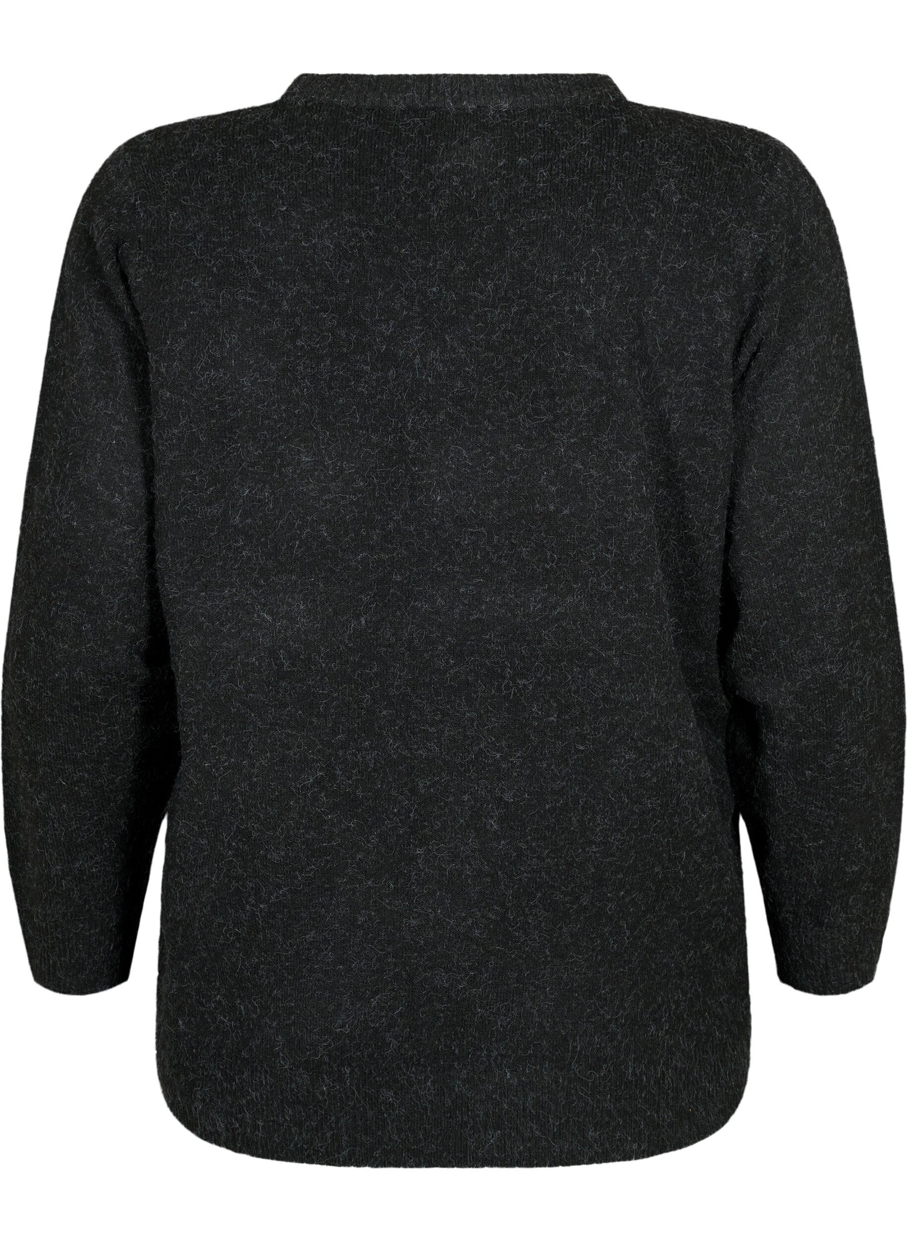 Zizzi Meleret strikbluse med v-hals, Dark Grey Melange, Packshot image number 1