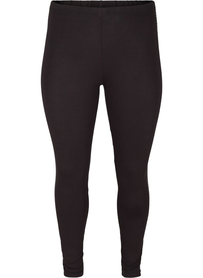 Viskose leggings med sten i siden , Black, Packshot image number 0