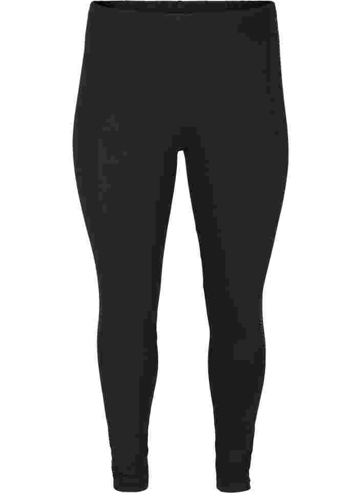 Viskose leggings med sten i siden , Black, Packshot image number 0