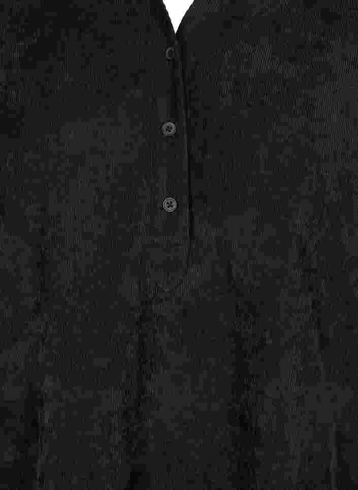 Fløjlskjole med 3/4 ærmer og knapper, Black, Packshot image number 2
