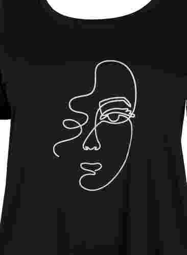 T-shirt med glimmer print i bomuld, Black Shimmer Face, Packshot image number 2