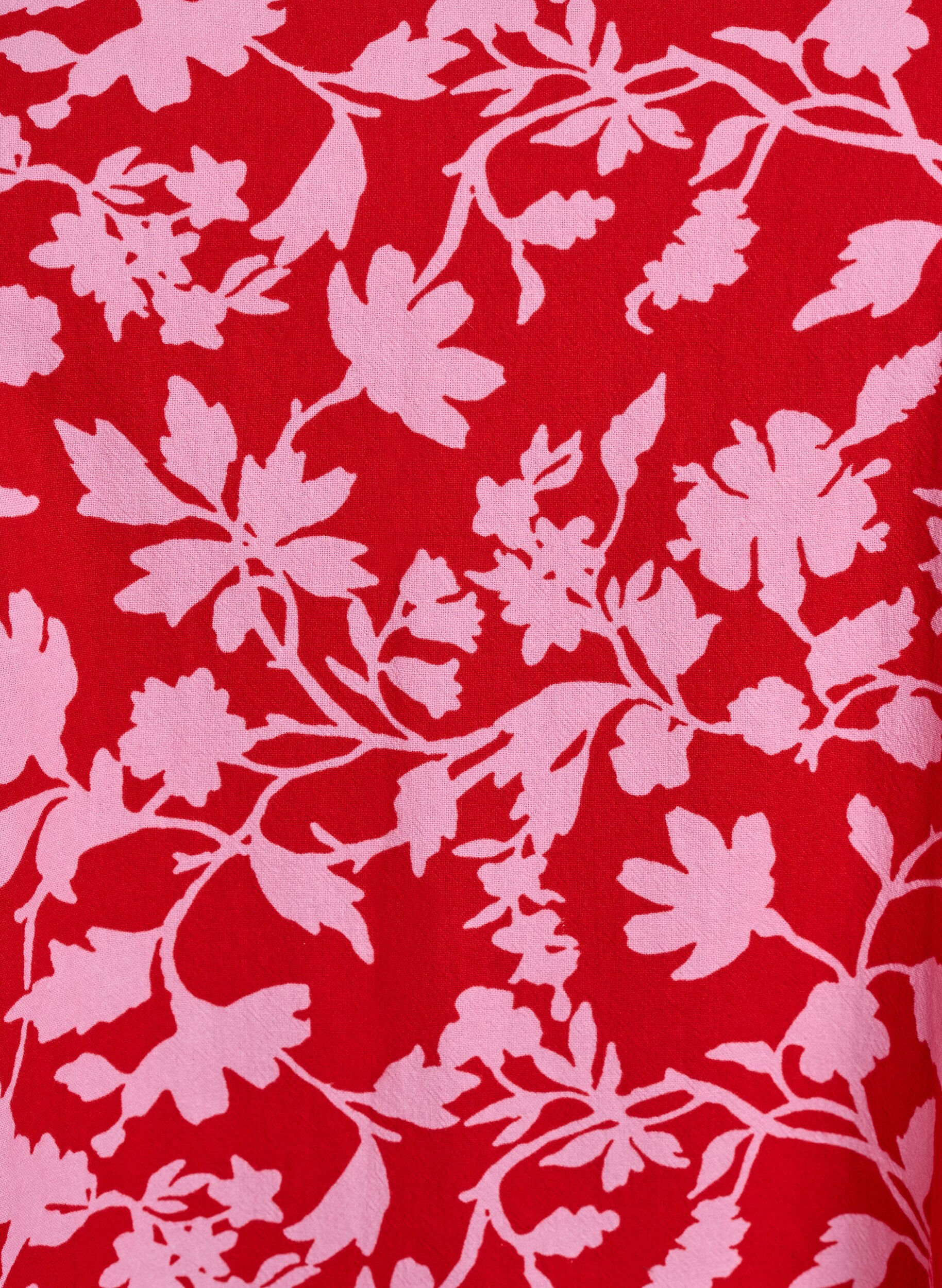 ZizziKort a-shape kjole med blomsterprint, R&oslash;d, Packshot image number 2