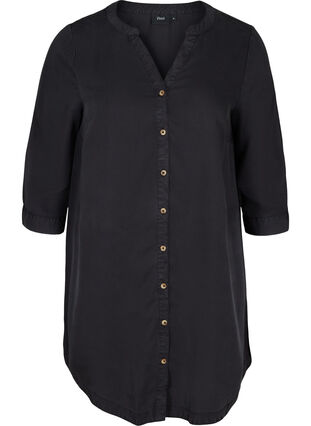 Skjortekjole med 3/4 ærmer, Black, Packshot image number 0