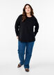 Strikbluse med rund hals og strikket m&oslash;nster, Sort, Model image number 1