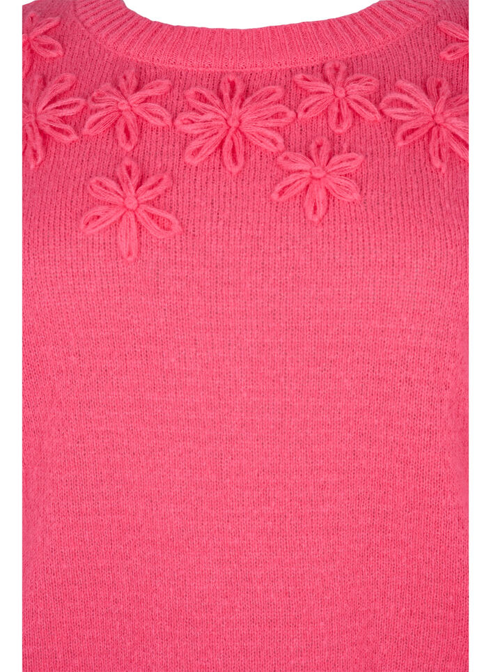 Strikbluse med blomsterdetalje, Hot Pink, Packshot image number 2