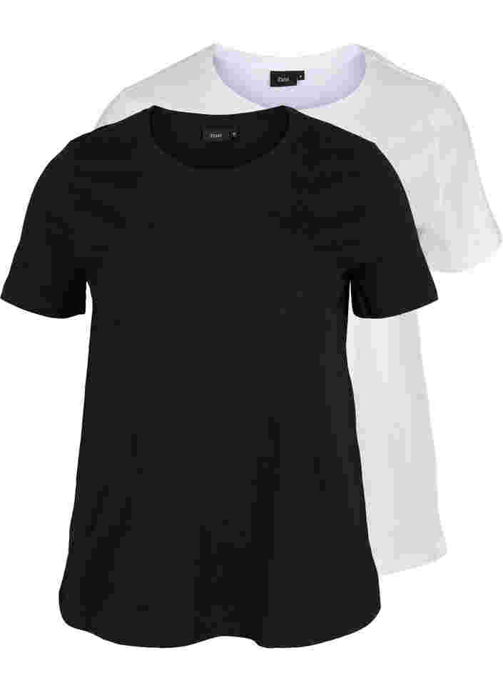 2-pak basis t-shirt i bomuld, Black/B White, Packshot image number 0