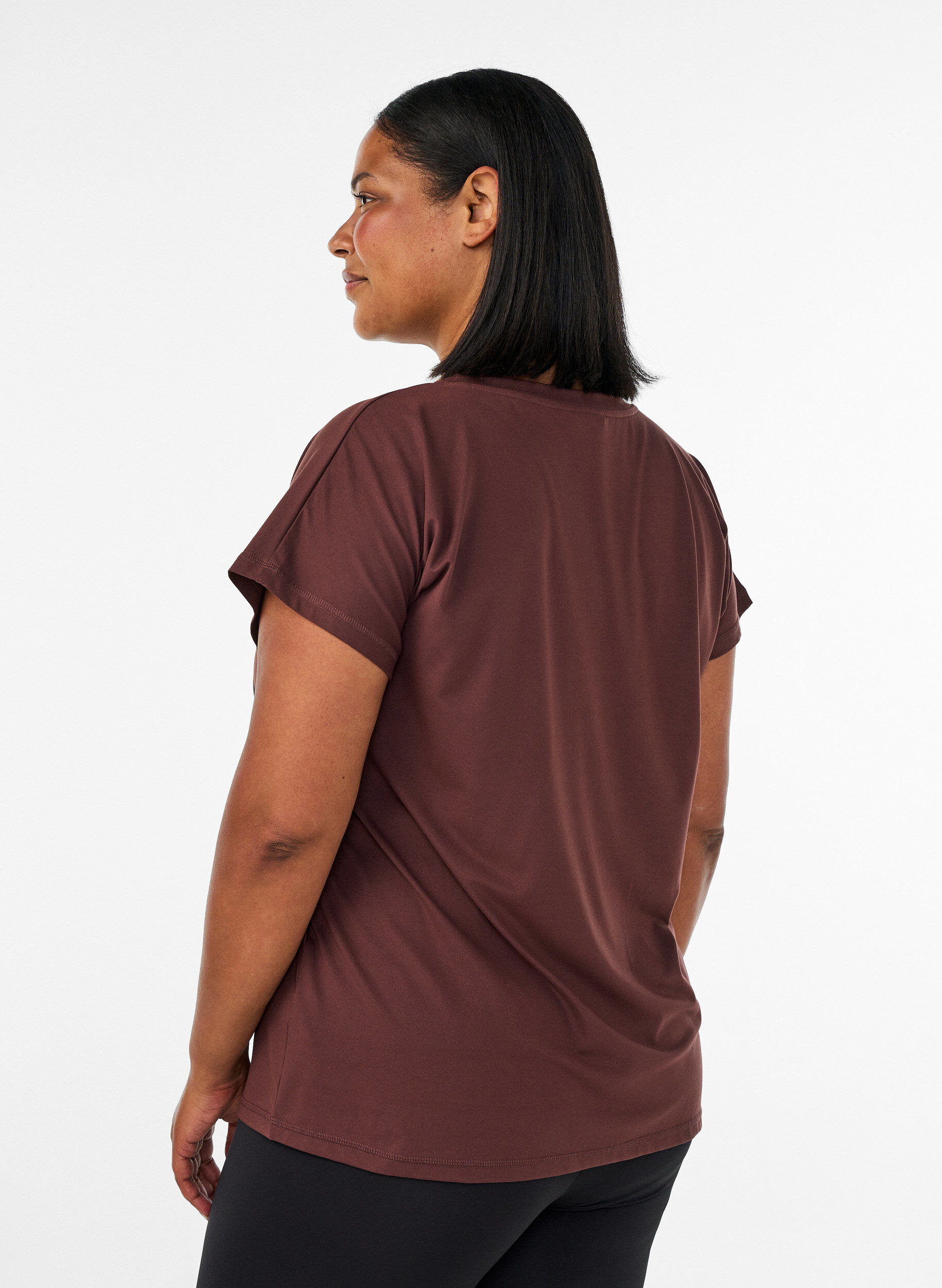 ZizziL&oslash;s tr&aelig;nings t-shirt med v-hals, Brun, Model image number 2