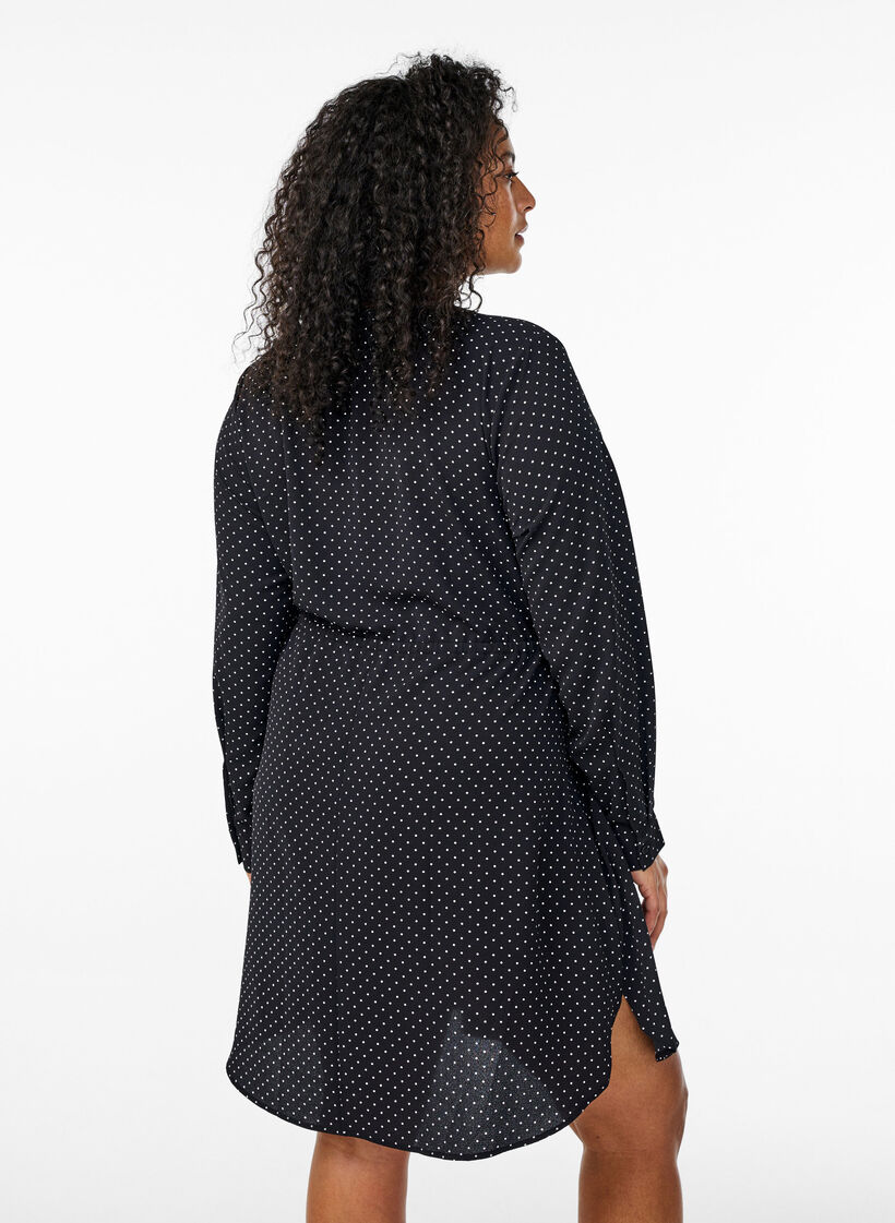 Knælang kjole med bindebånd, Sort, Model image number 2