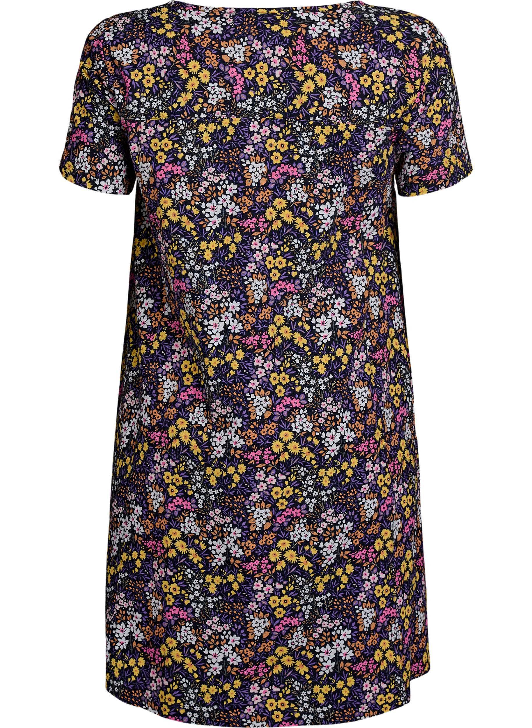ZizziKort a-shape kjole med blomsterprint, Bl&aring;, Packshot image number 1