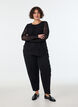 Meshbluse med paisleym&oslash;nster og skr&aring; kant, Sort, Model image number 1