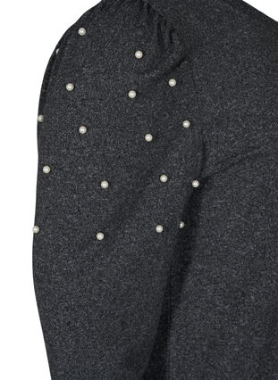 Langærmet bluse med perler, Dark Grey Melange, Packshot image number 3