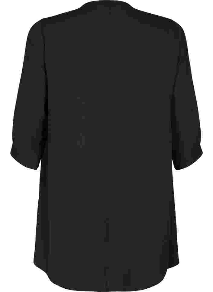 Bluse med 3/4 ærmer og v-hals, Black, Packshot image number 1