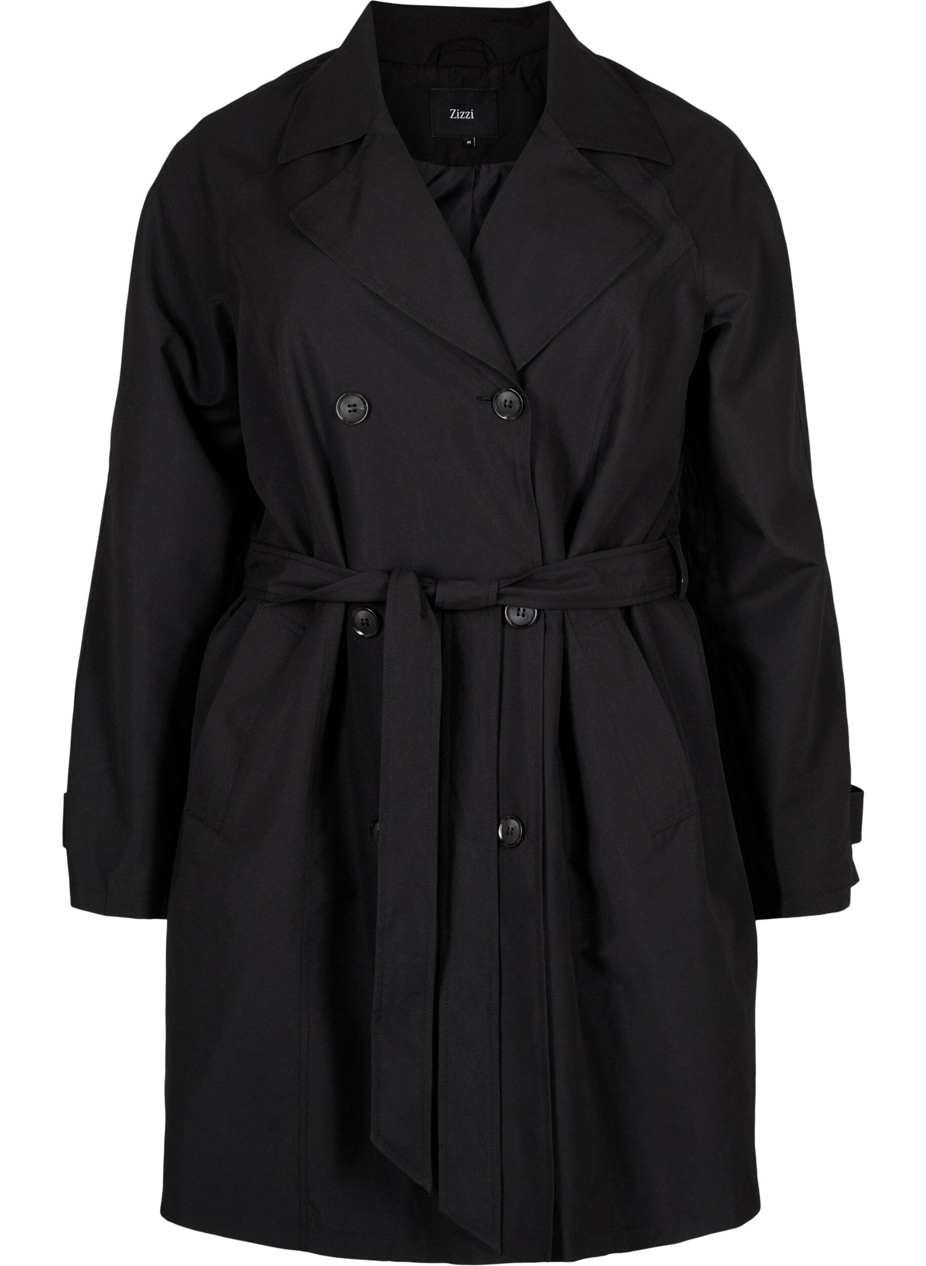 Zizzi Trenchcoat med b&aelig;lte og slids, Black, Packshot image number 0