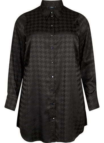 Lang skjorte med houndstooth mønster, Black, Packshot image number 0