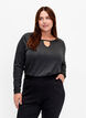 Meleret bluse med lange &aelig;rmer, Black Mel. , Model image number 0