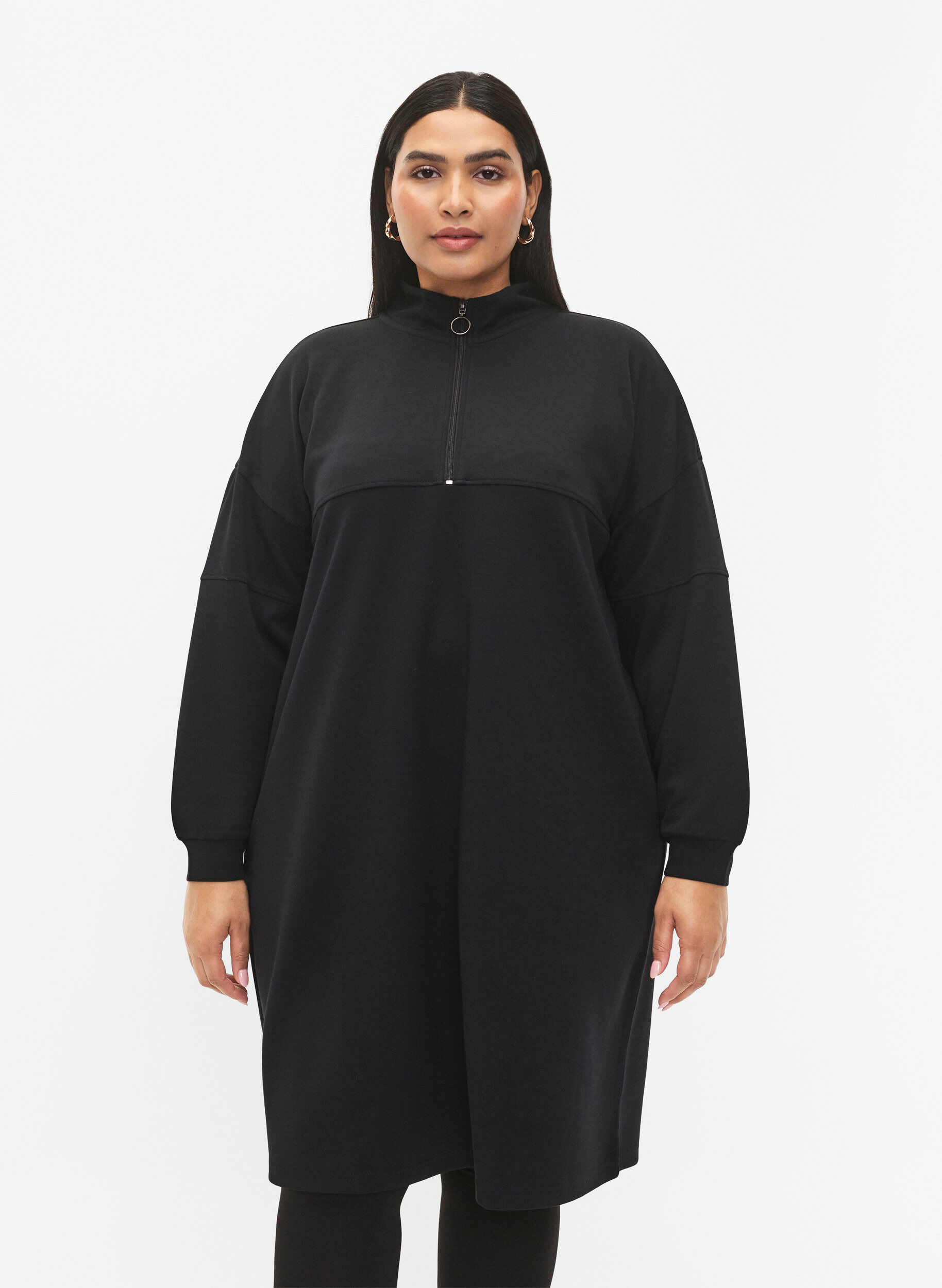 Zizzi Sweatkjole i modalmix med h&oslash;j hals, Black, Model image number 0