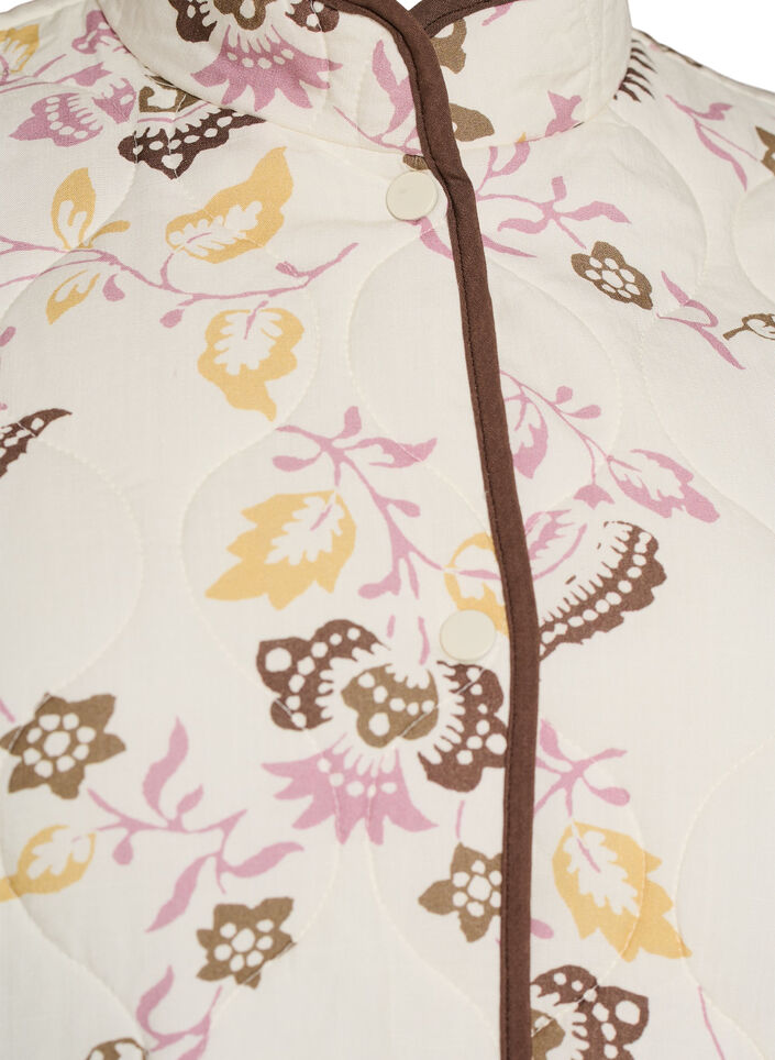 Quiltet jakke med knapper og blomsterprint, Beige, Packshot image number 2