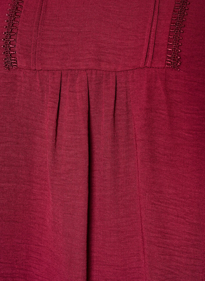 Bluse med V-udsk&aelig;ring og crochetb&aring;nd, R&oslash;d, Packshot image number 2