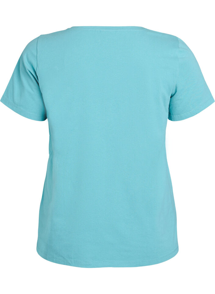 Ensfarvet basis t-shirt i bomuld, Bl&aring;, Packshot image number 1