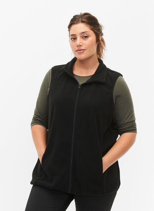 Fleece vest med lommer, Black, Model image number 0