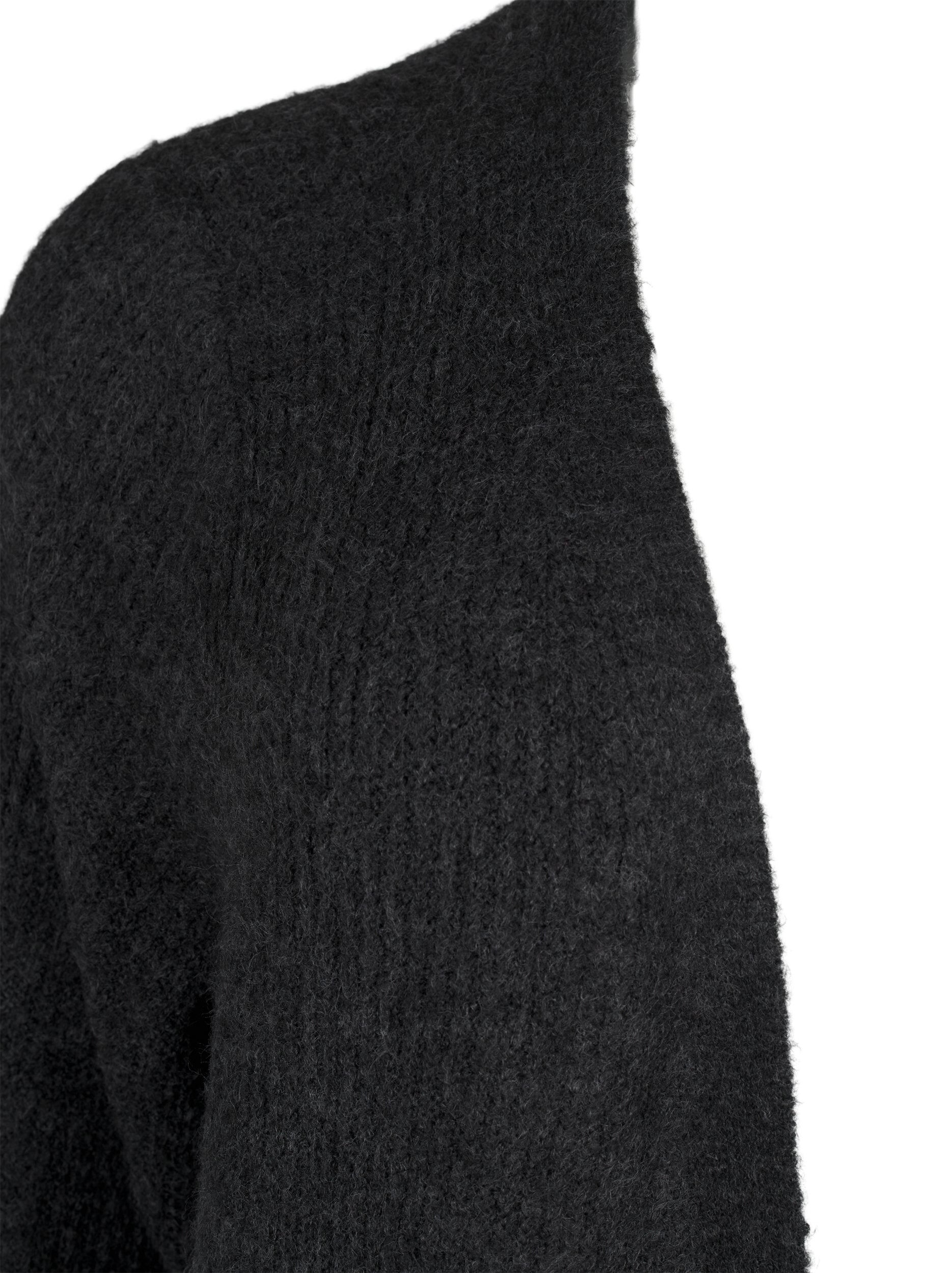 Zizzi FLASH - Ribstrikket cardigan med slidser, Dark Grey Melange, Packshot image number 2