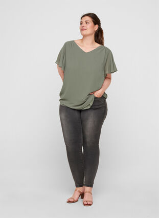 Bluse med korte ærmer, Agave Green, Model image number 2