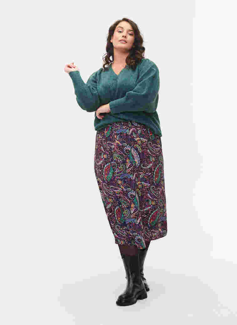 Viskose midi-nederdel i paisleyprint, Multi Paisley, Model