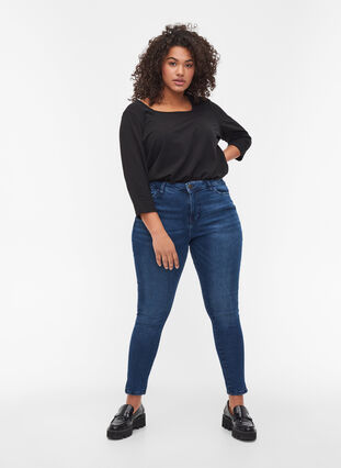 Cropped Amy jeans med slids, Blue denim, Model image number 0