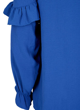 Bluse med flæser og knapper, Deep Ultramarine, Packshot image number 3