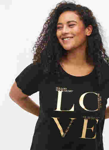 Kortærmet bomulds t-shirt med tryk, Black Love, Model image number 2