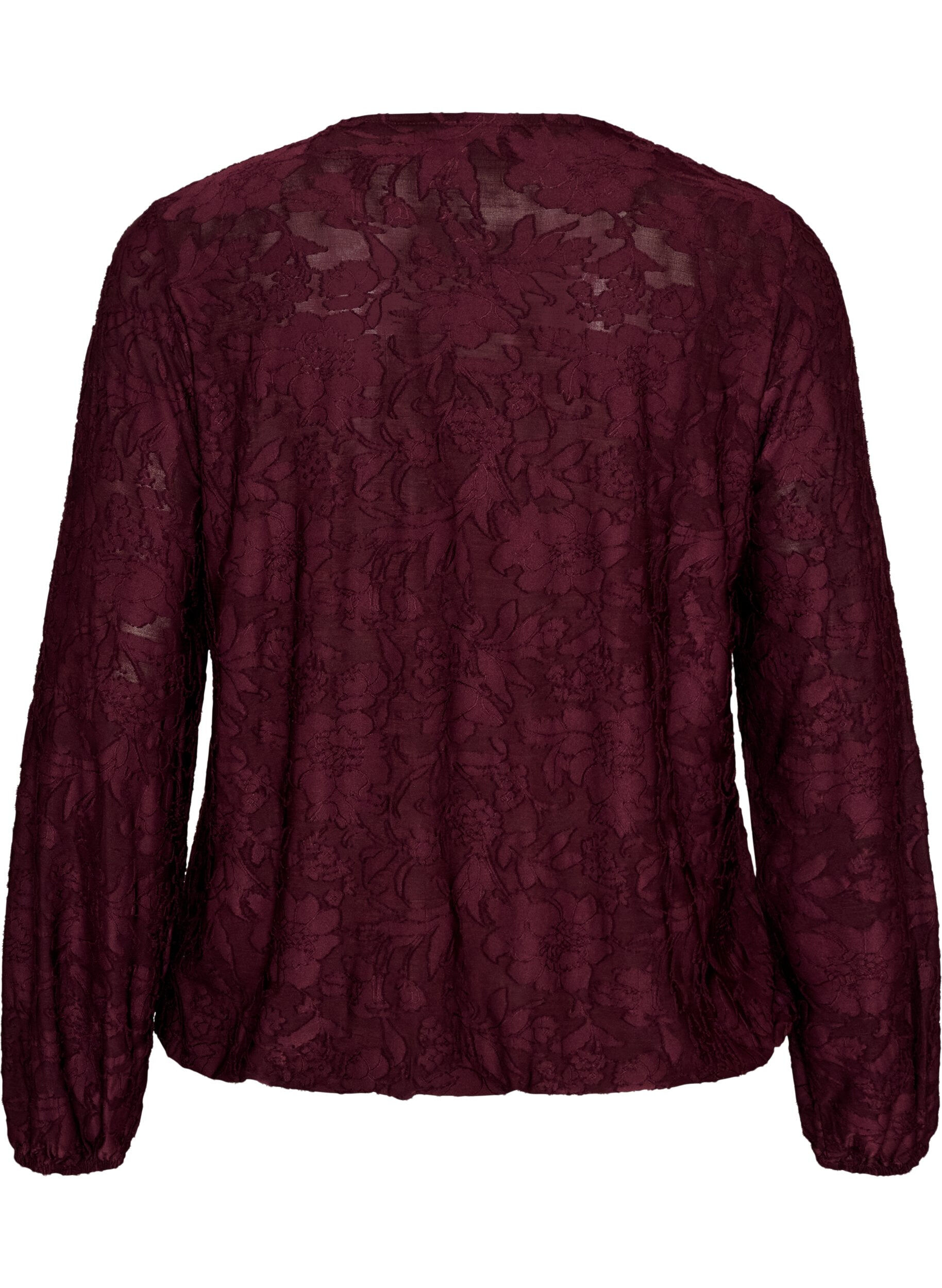 ZizziTransparent bluse med blomsterstruktur og lange &aelig;rmer, R&oslash;d, Packshot image number 1