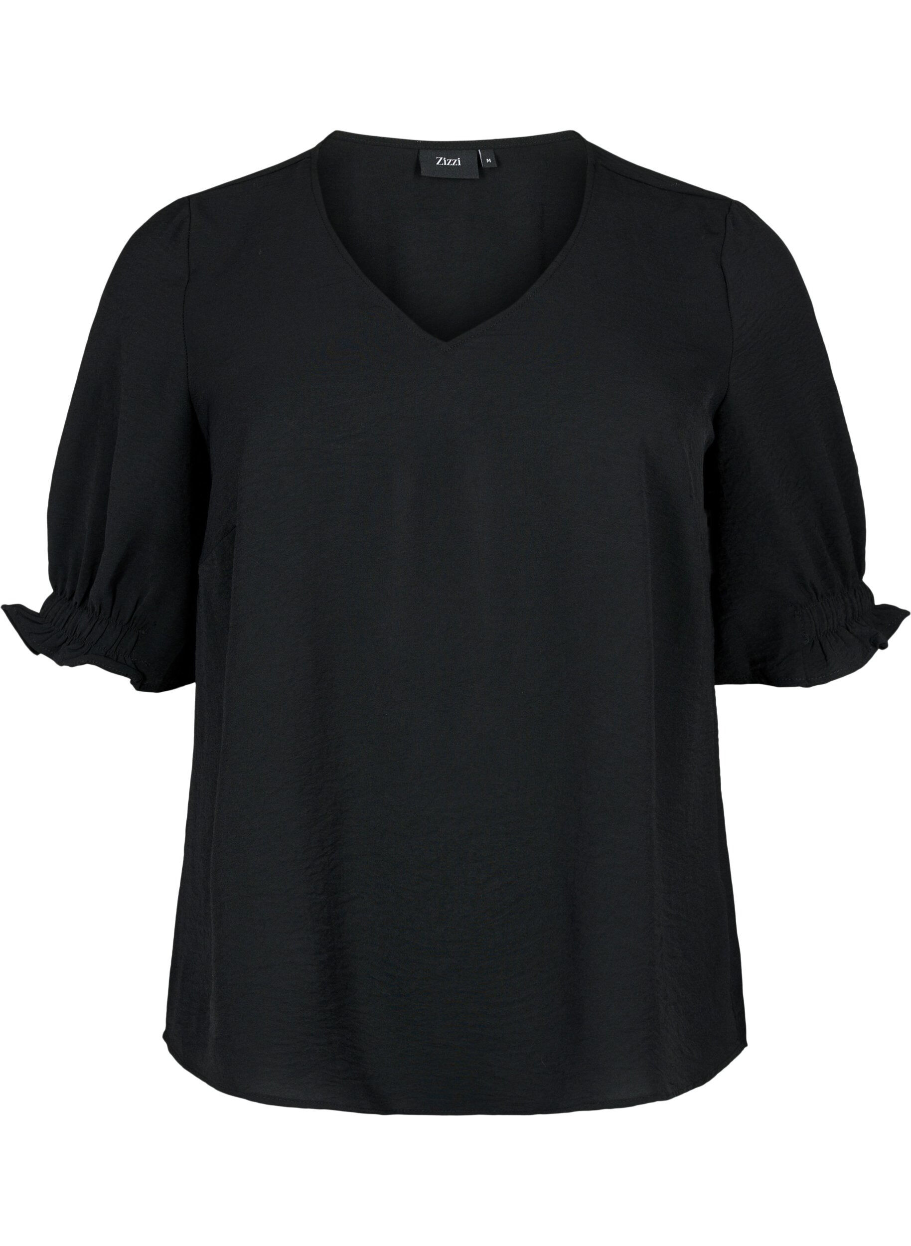 ZizziBluse med v-udsk&aelig;ring , Black, Packshot image number 0