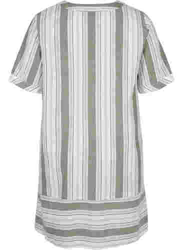 Stribet bomuldskjole med korte ærmer, Thyme Stripe, Packshot image number 1