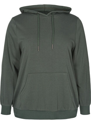 Sweatshirt med hætte og lomme, Thyme, Packshot image number 0