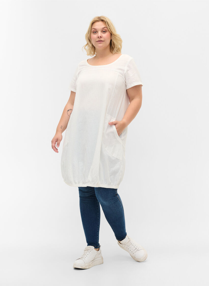 Kort&aelig;rmet kjole i bomuld, Hvid, Model image number 1