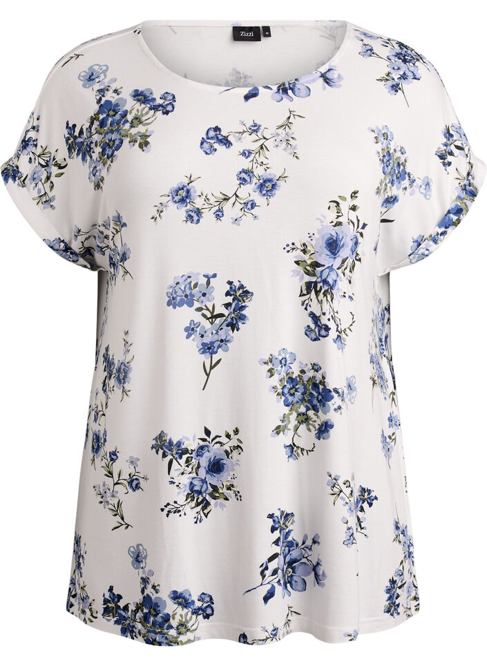T-shirt med blomsterprint, Vanilla, Packshot image number 0