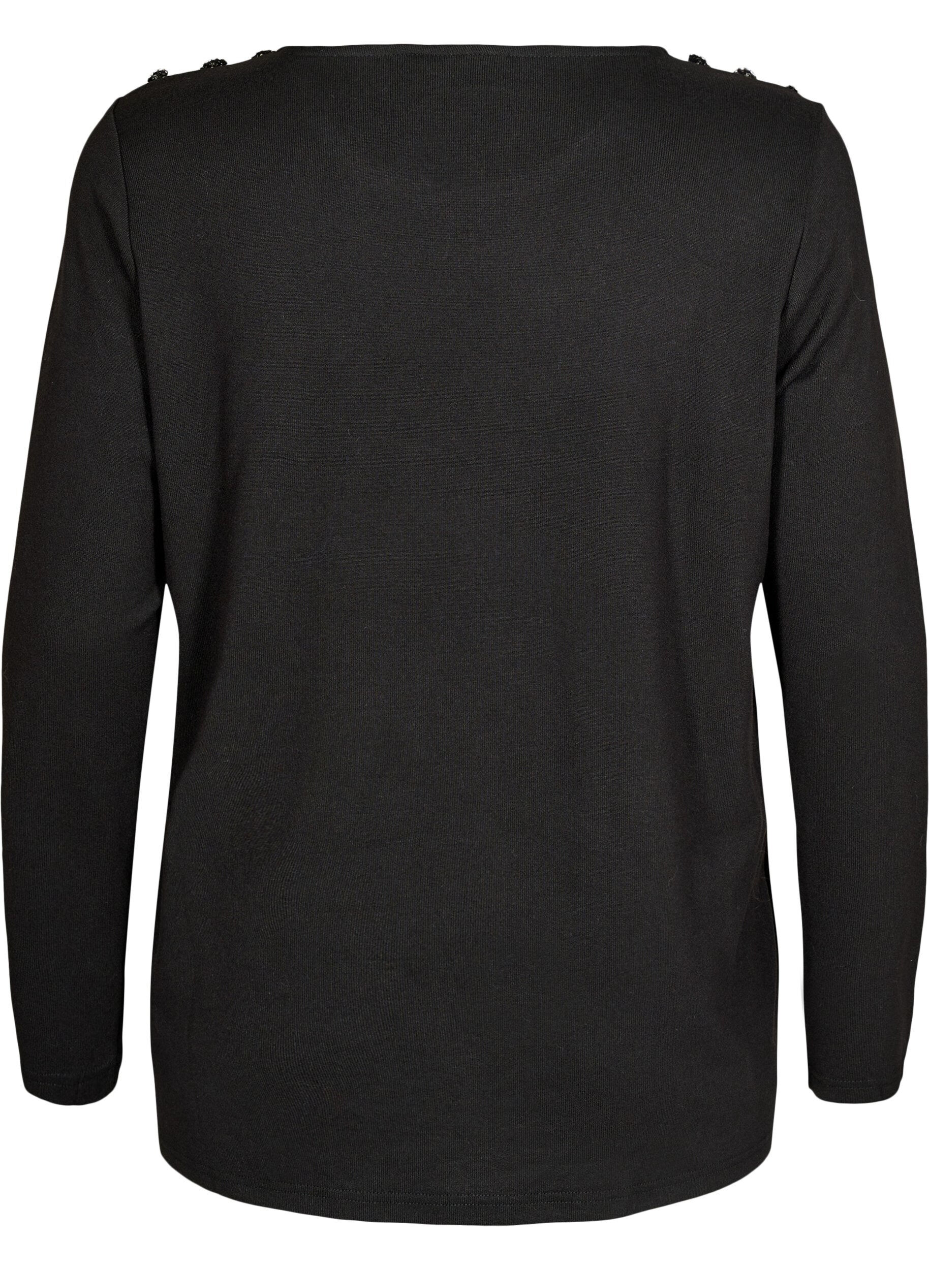 Zizzi Bluse med pynteknapper , Sort, Packshot image number 1