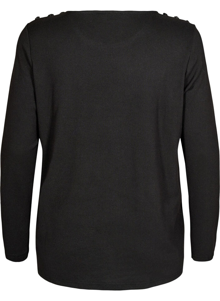 Bluse med pynteknapper , Sort, Packshot image number 1