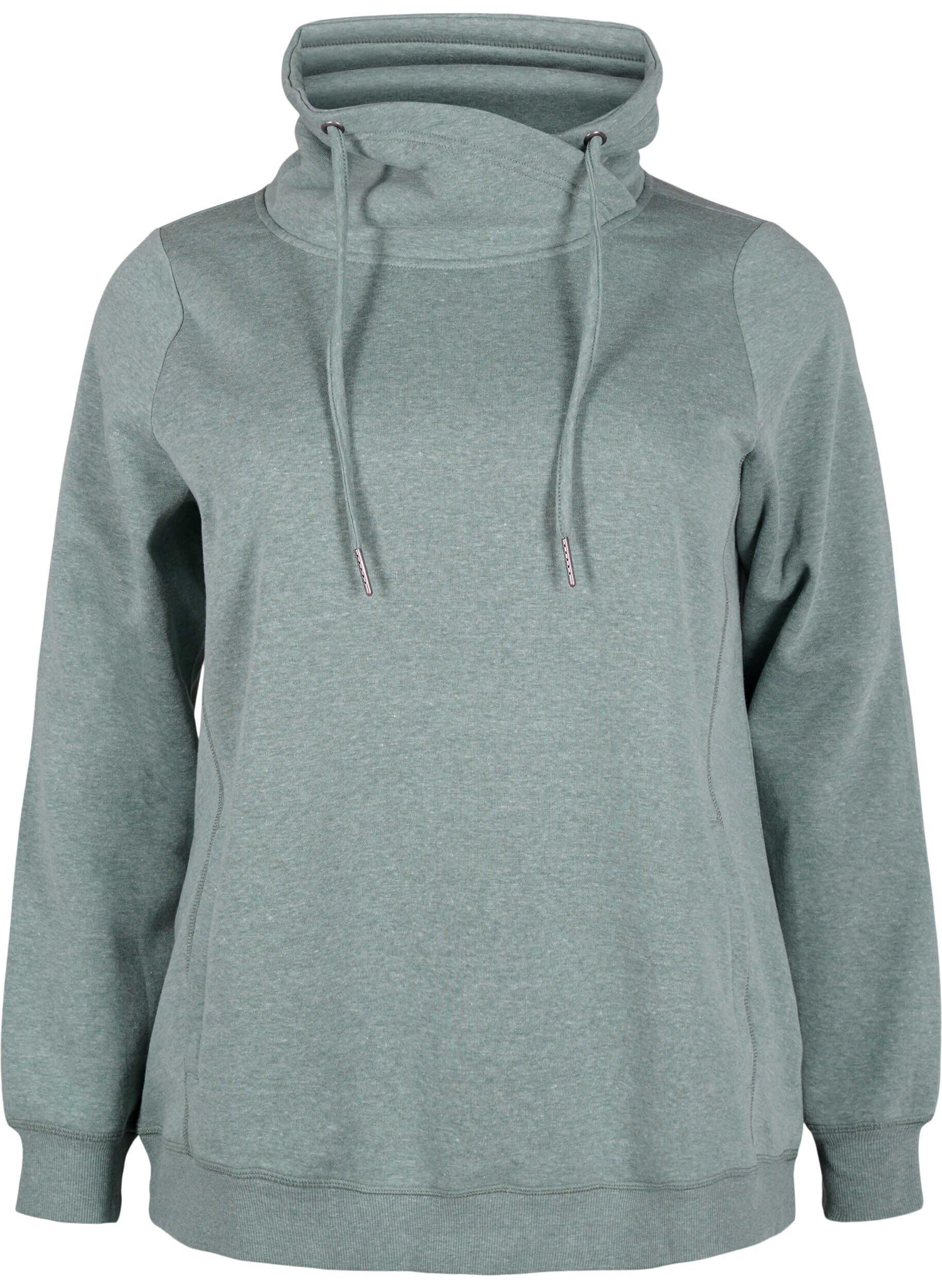 Zizzi FLASH - Sweatshirt med h&oslash;j krave, Balsam Green Melange, Packshot image number 0
