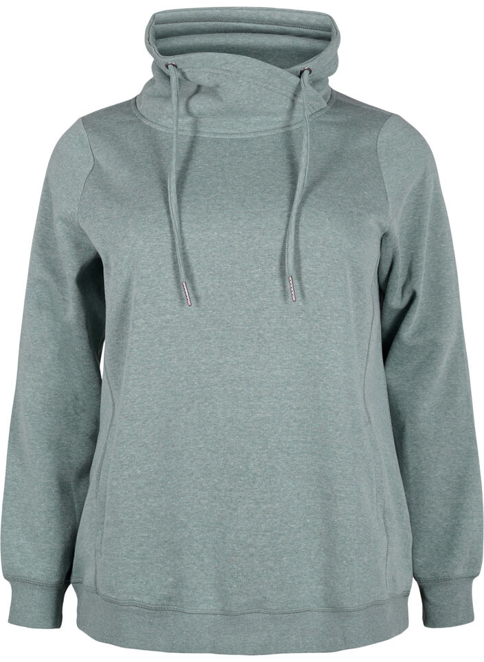 FLASH - Sweatshirt med høj krave, Balsam Green Melange, Packshot image number 0