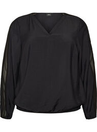 Bluse med balloneffekt og chiffondetaljer, Sort