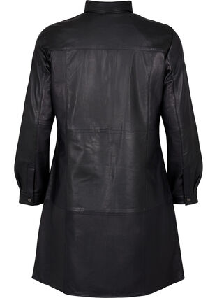 Læderkjole med lange ærmer og knaplukning, Black, Packshot image number 1