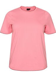 T-shirt i bomuld med b&oslash;lgede kontrastkanter, Lyser&oslash;d