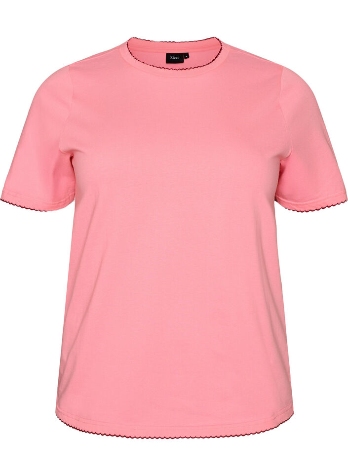 T-shirt i bomuld med b&oslash;lgede kontrastkanter, Lyser&oslash;d, Packshot image number 0