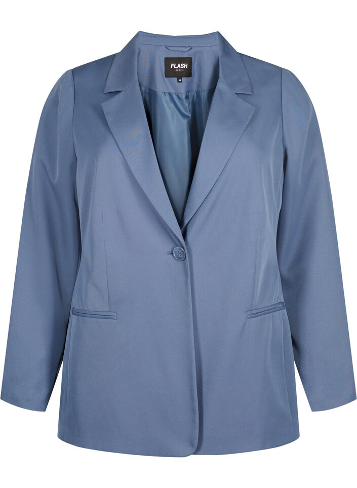 FLASH - Enkel blazer med knap, Blå, Packshot image number 0