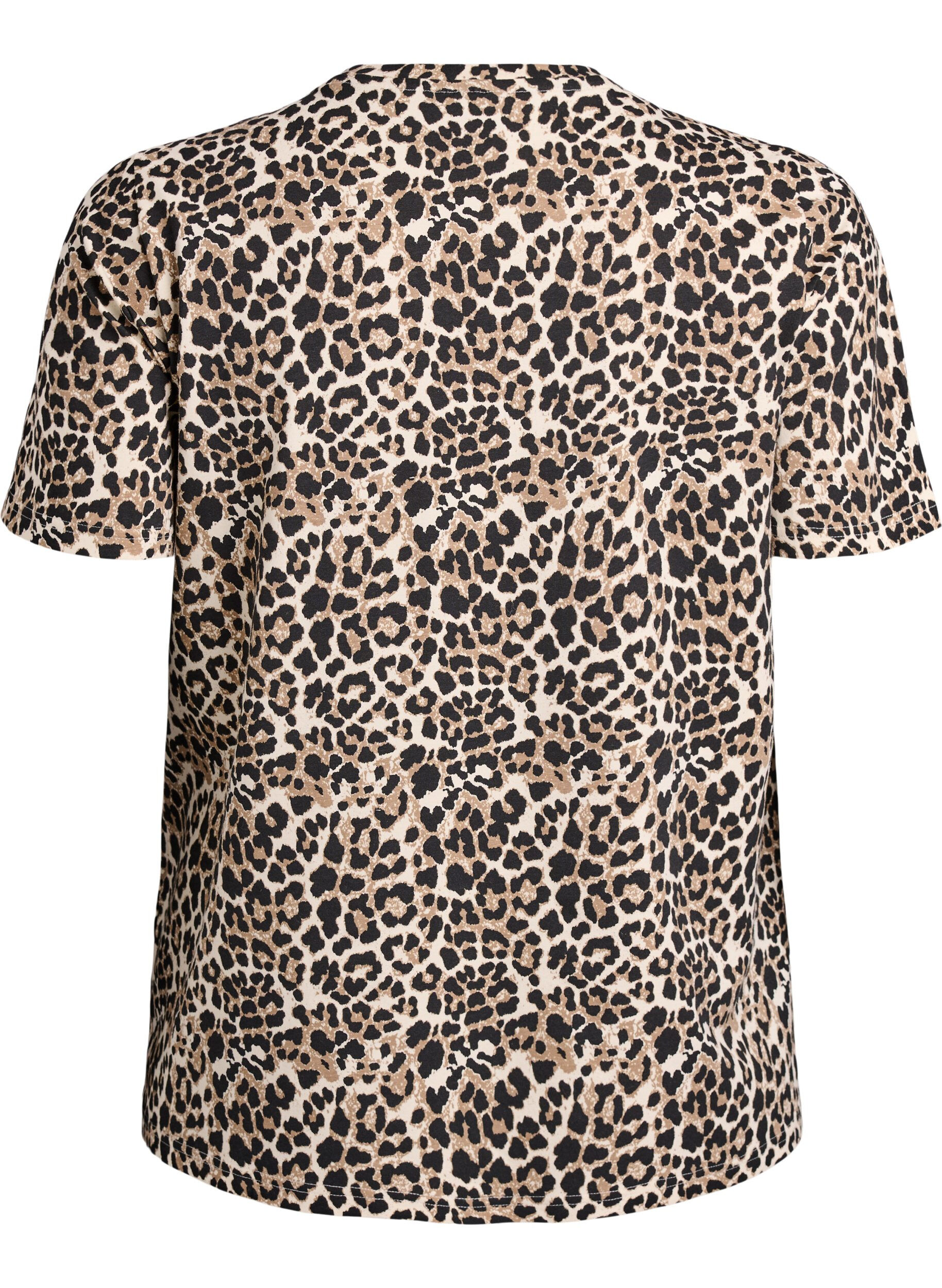 Zizzi T-shirt med leopardprint og tekstmotiv, Brun, Packshot image number 1