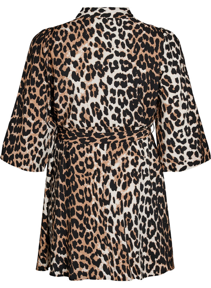 M&oslash;nstret tunika med bindeb&aelig;lte og 3/4 &aelig;rmer, Brun, Packshot image number 1